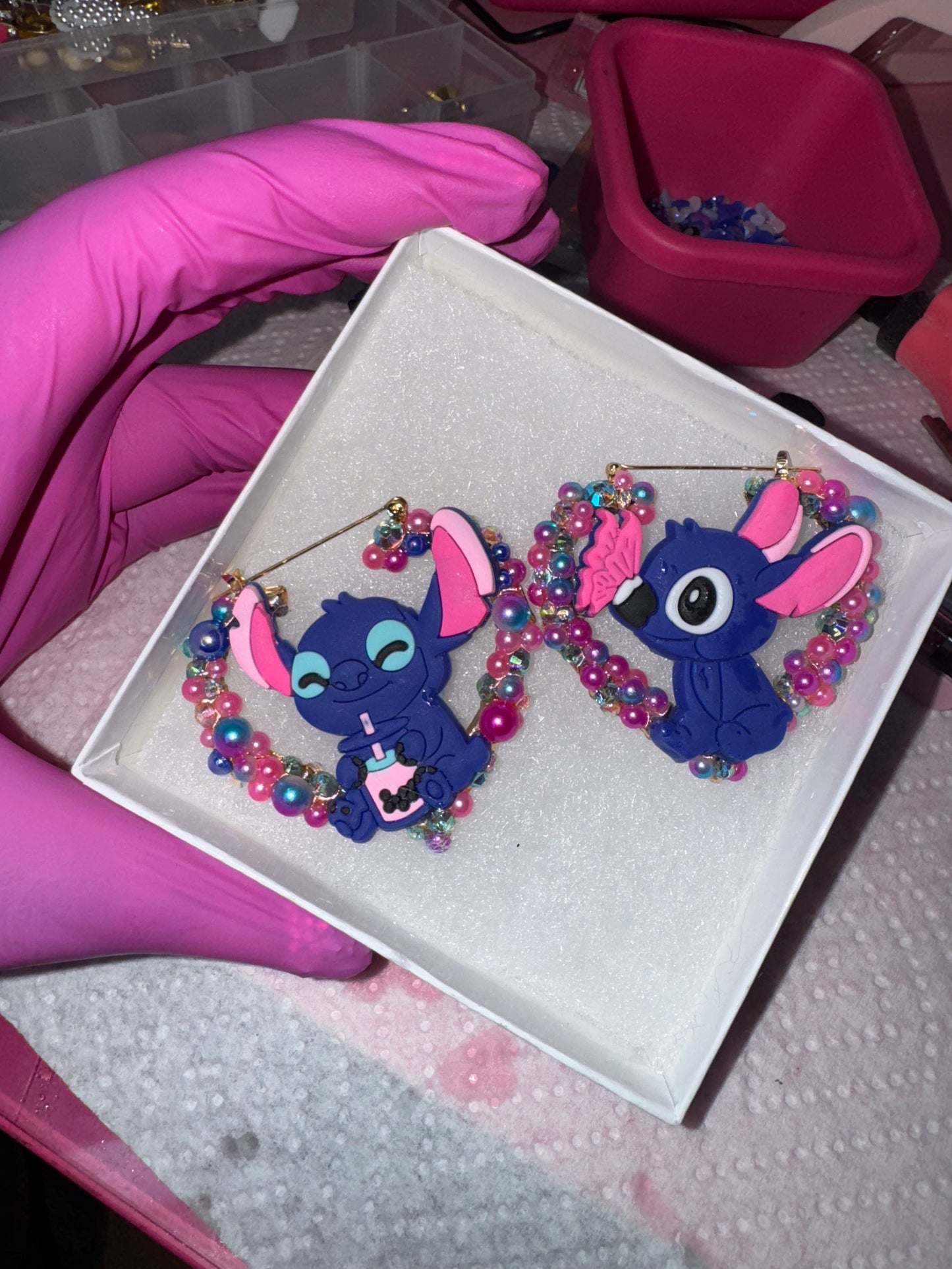 Stitch Heart Junk Earrings (Premade)