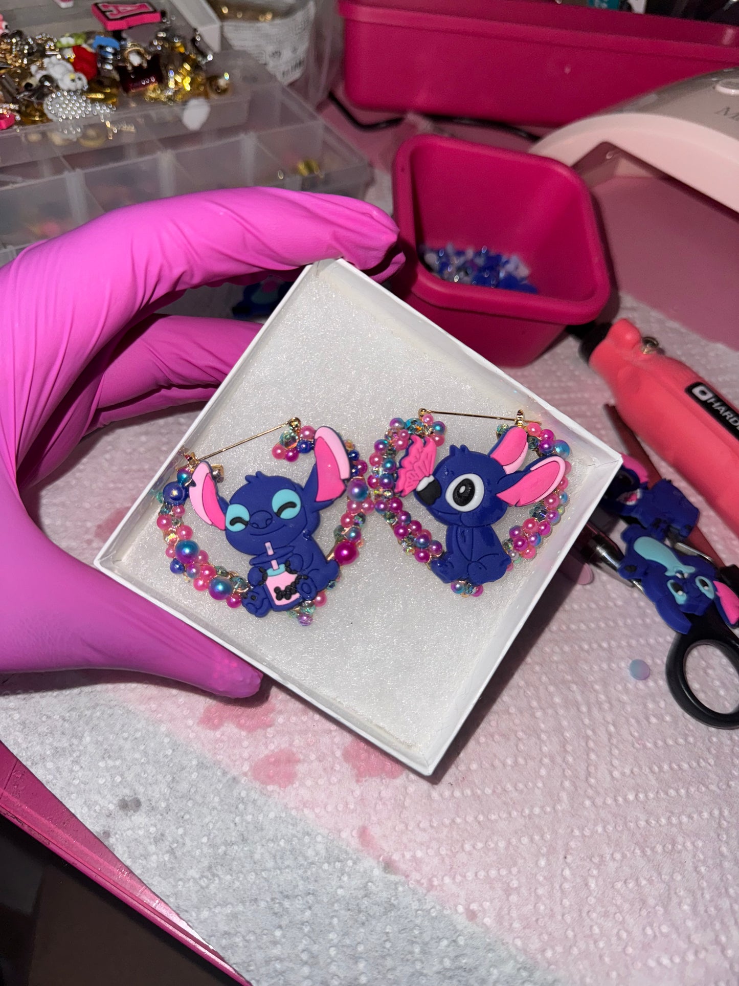 Stitch Heart Junk Earrings (Premade)