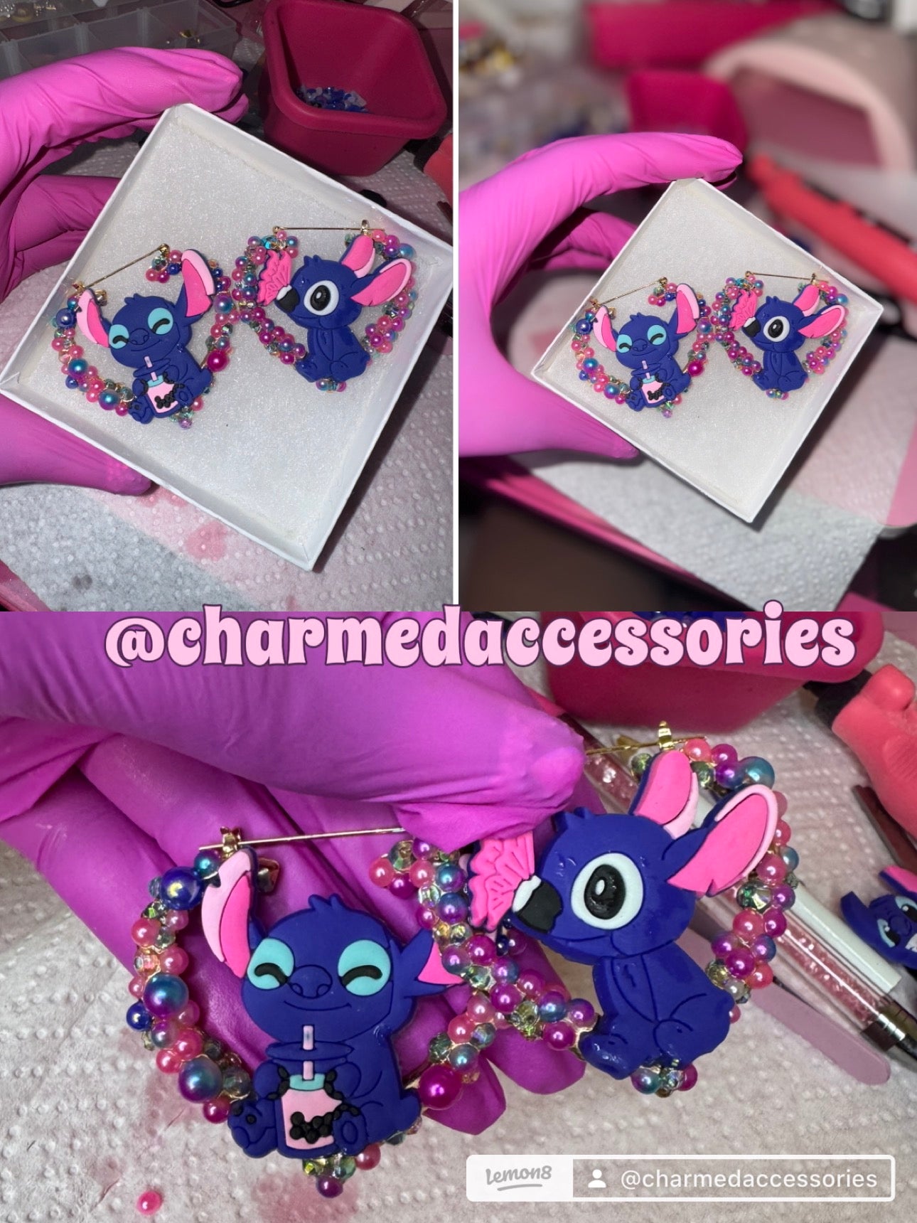 Stitch Heart Junk Earrings (Premade)